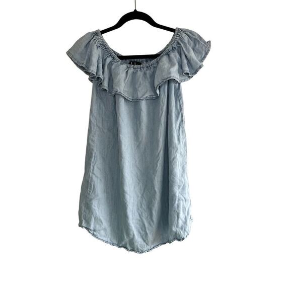 Lulu's Chambray ruffle off the shoulder collar neck Size Small - Picture 2 of 5